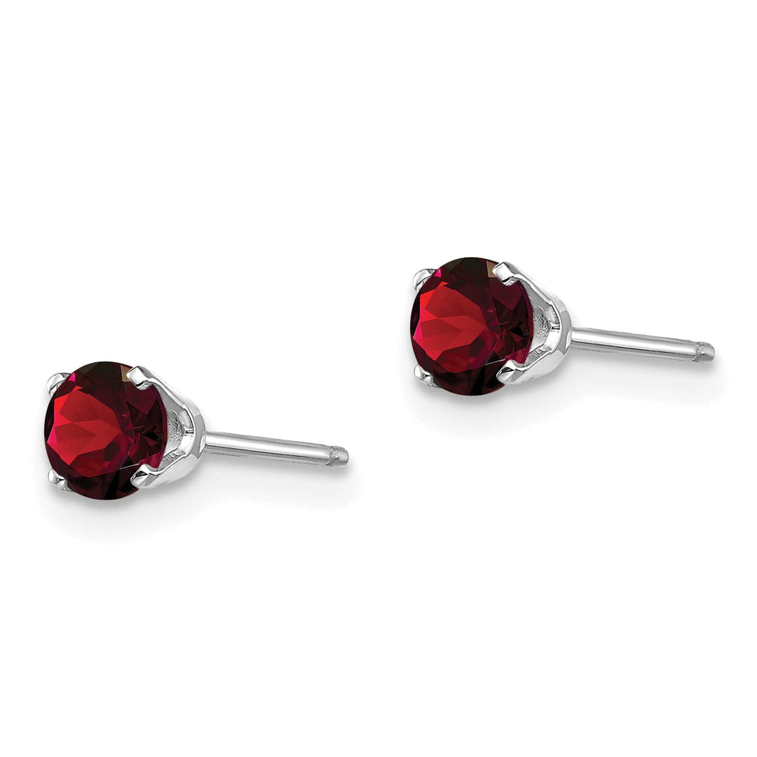 14k White Gold Round Garnet Birthstone Earrings