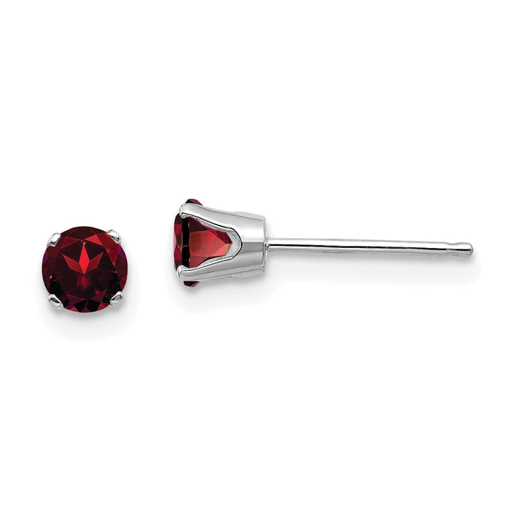 14k White Gold Round Garnet Birthstone Earrings