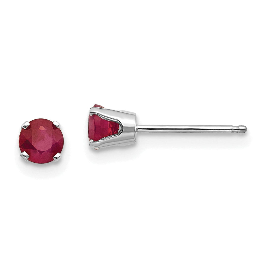 14k White Gold Round Ruby Birthstone Earrings