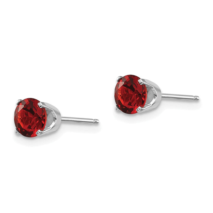 14k White Gold Round Garnet Birthstone Earrings