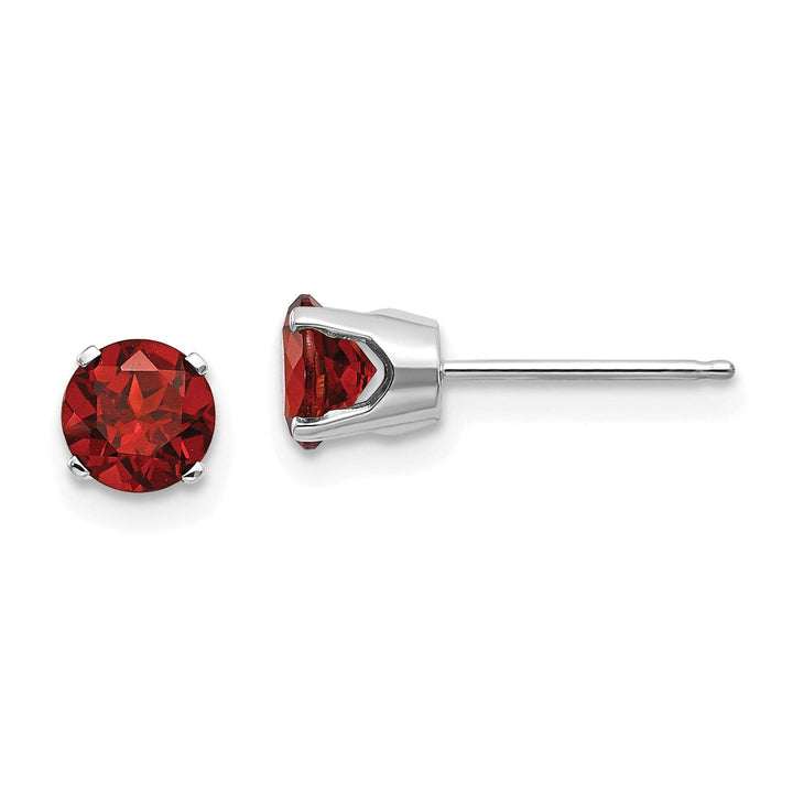 14k White Gold Round Garnet Birthstone Earrings