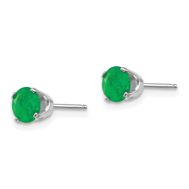 14k White Gold Round Emerald Birthstone Earrings