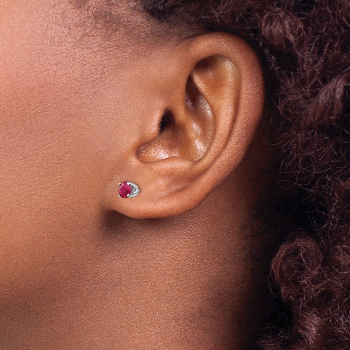 14k White Gold Round Ruby Birthstone Earrings