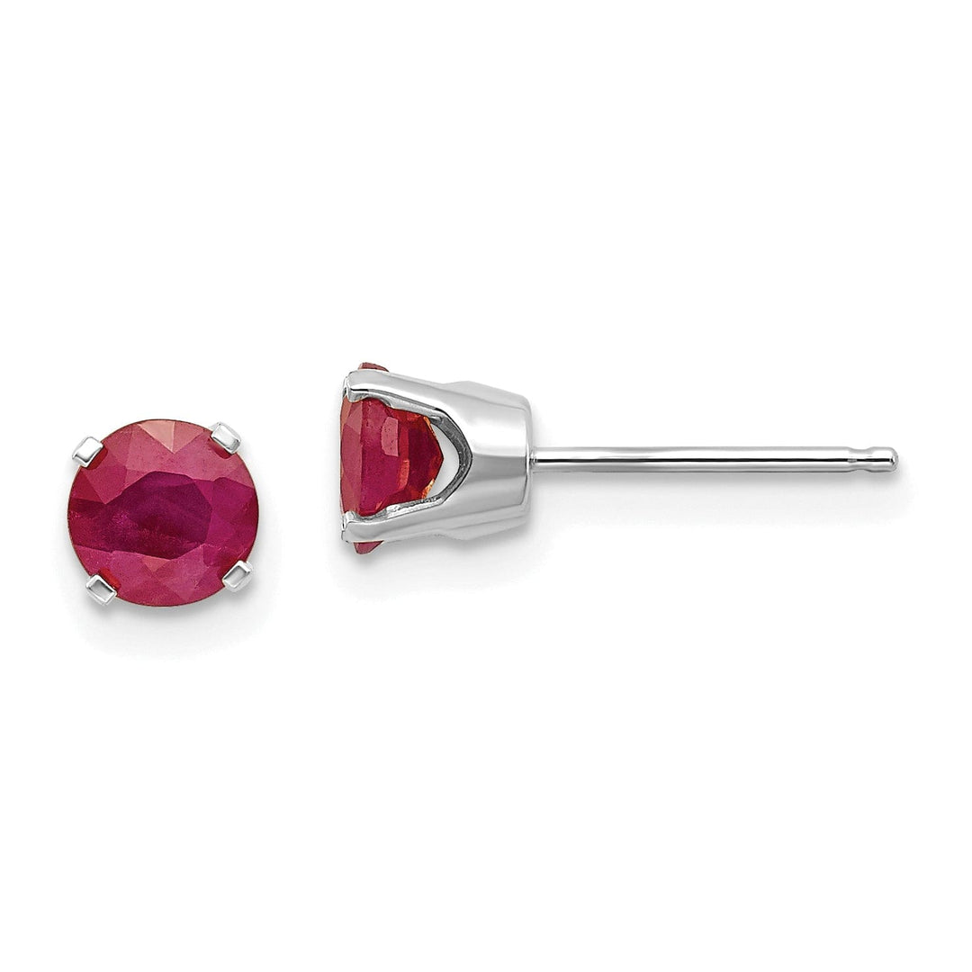 14k White Gold Round Ruby Birthstone Earrings