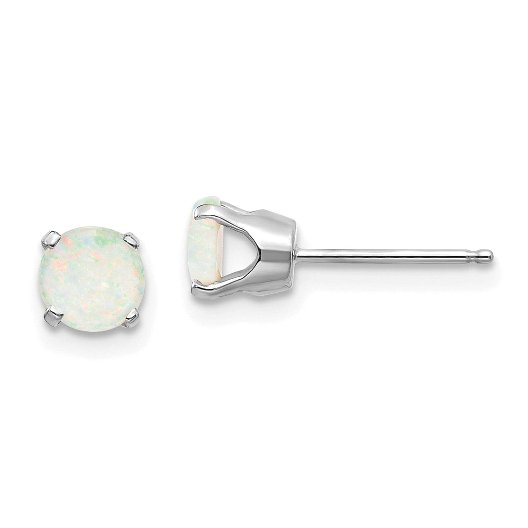 14k White Gold Round Opal Birthstone Earrings