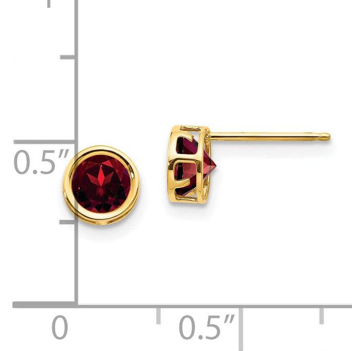 14k Yellow Gold Round Garnet Birthstone Earrings