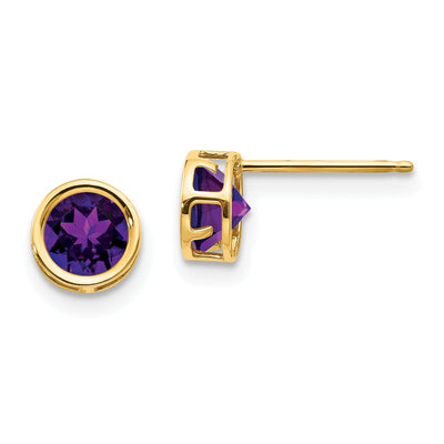 14k Yellow Gold Round Amethyst Birthstone Earrings at $ 101.58 only from Jewelryshopping.com