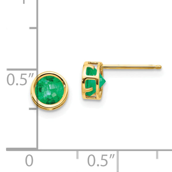 14k Yellow Gold Round Emerald Birthstone Earrings