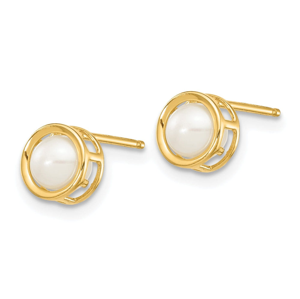 14k Yellow Gold Round Pearl Birthstone Earrings