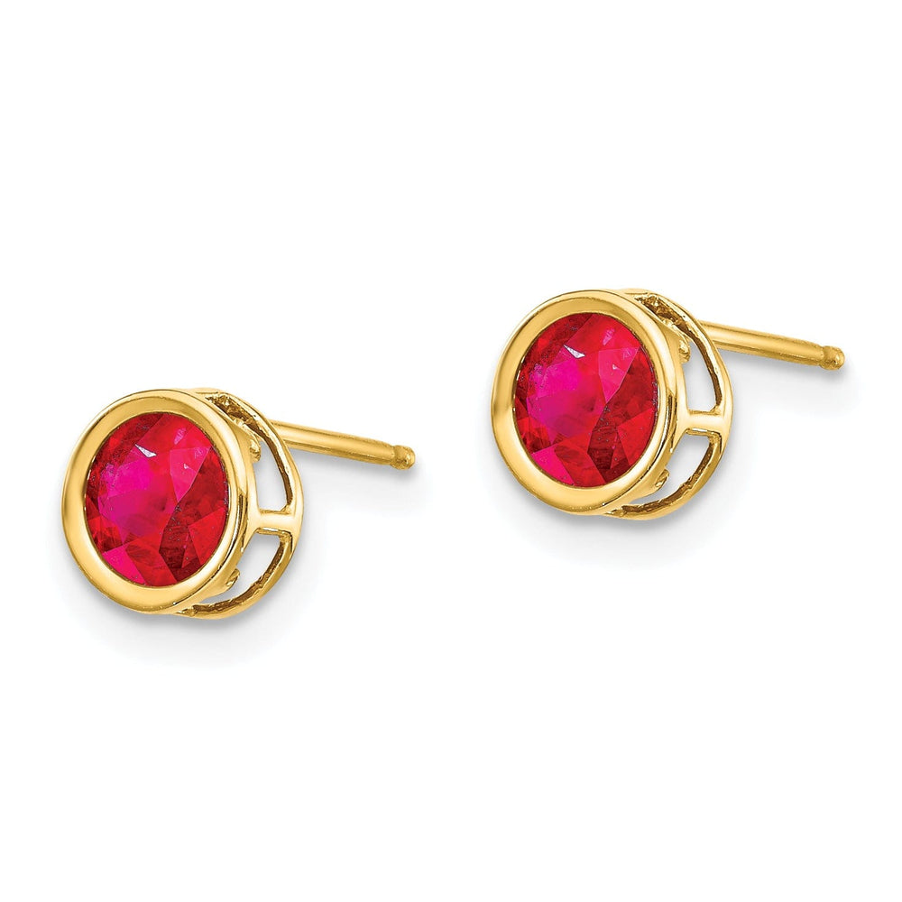 14k Yellow Gold Round Ruby Birthstone Earrings