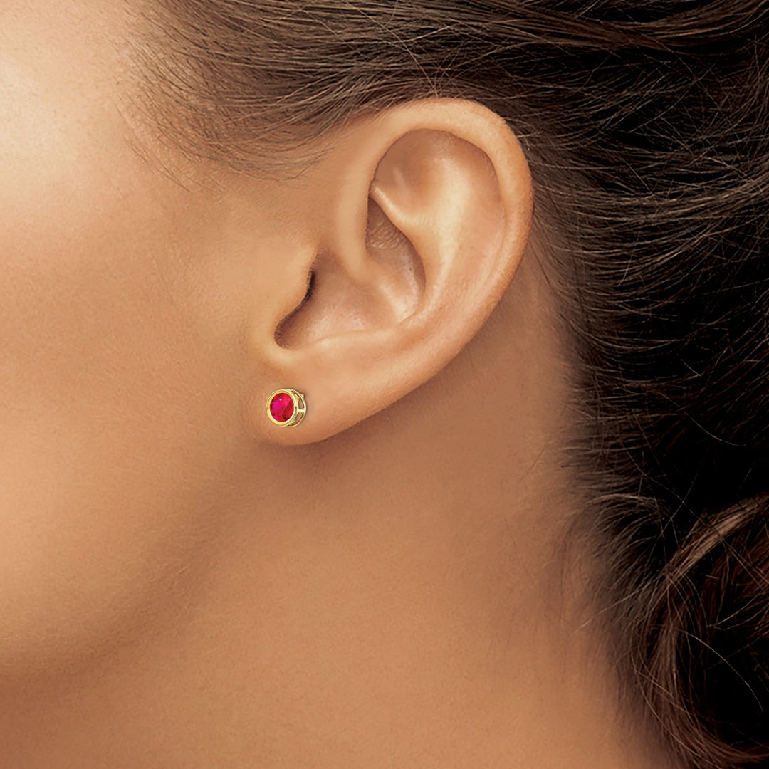 14k Yellow Gold Round Ruby Birthstone Earrings
