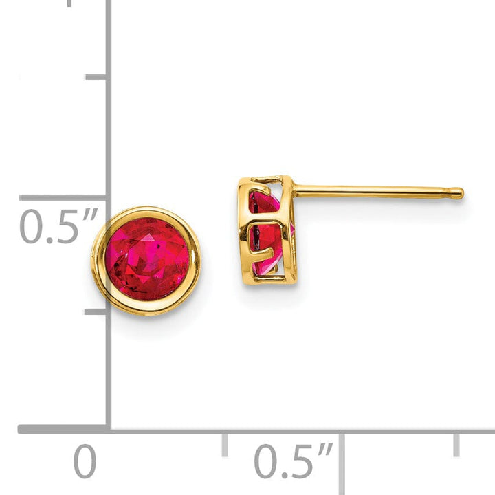 14k Yellow Gold Round Ruby Birthstone Earrings