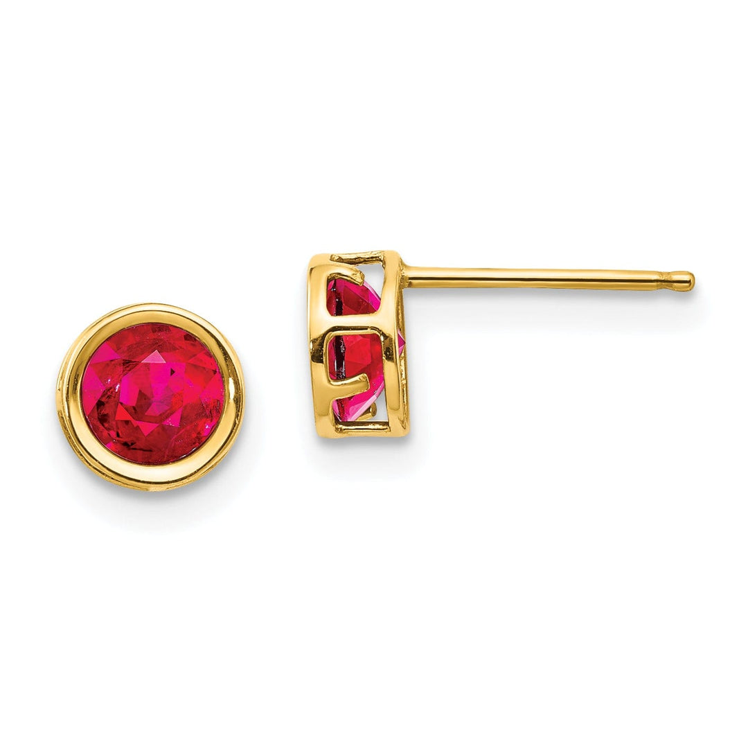 14k Yellow Gold Round Ruby Birthstone Earrings