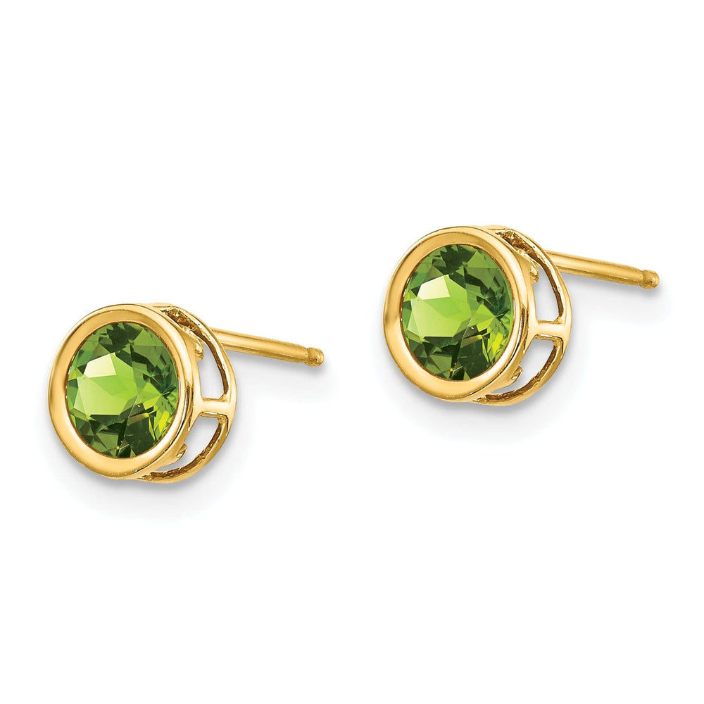 14k Yellow Gold Round Peridot Birthstone Earrings