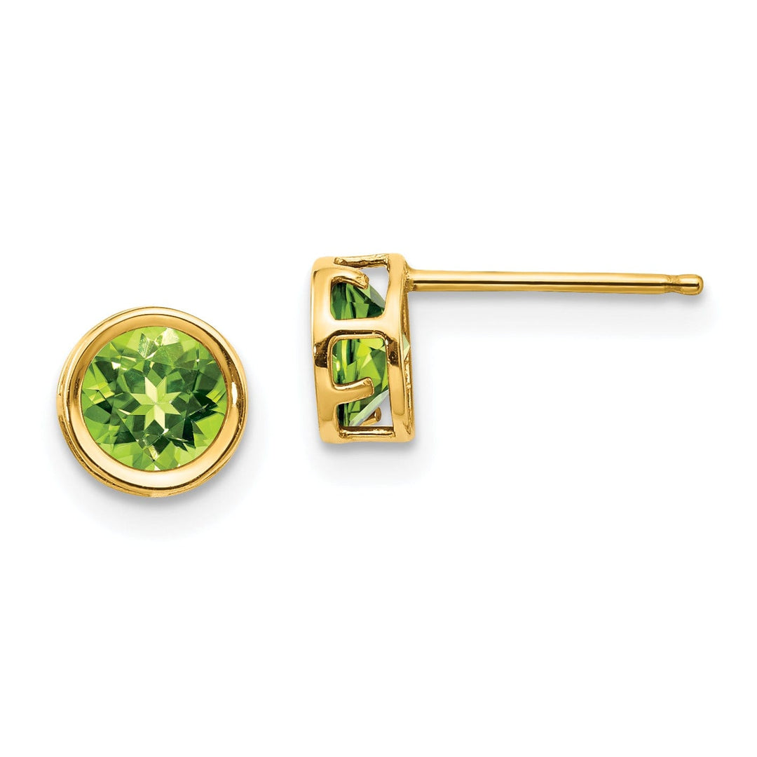 14k Yellow Gold Round Peridot Birthstone Earrings