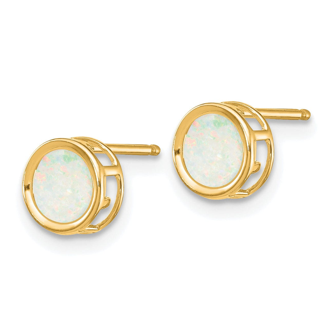 14k Yellow Gold Round Opal Birthstone Earrings