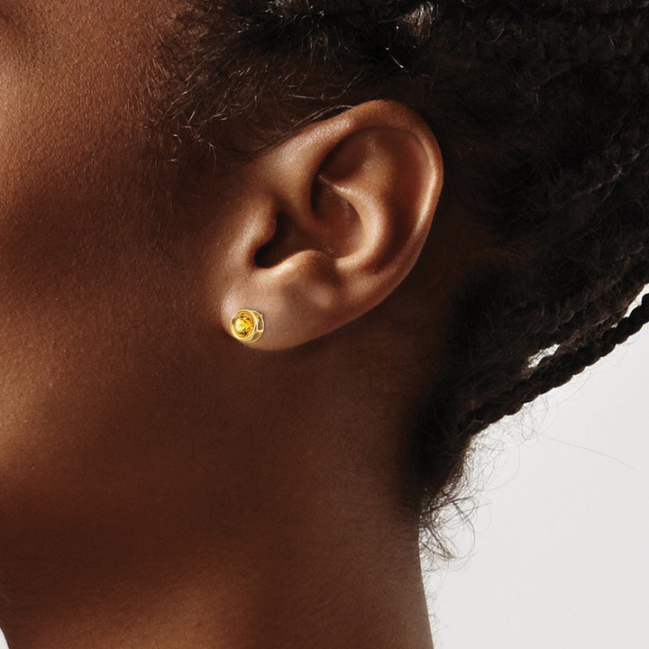 14k Yellow Gold Round Citrine Birthstone Earrings