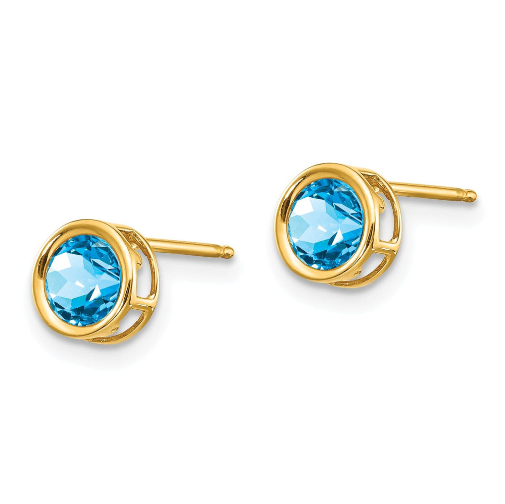 14k Yellow Gold Blue Topaz Birthstone Earrings