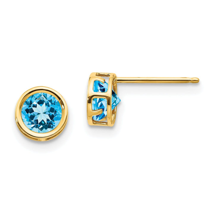 14k Yellow Gold Blue Topaz Birthstone Earrings