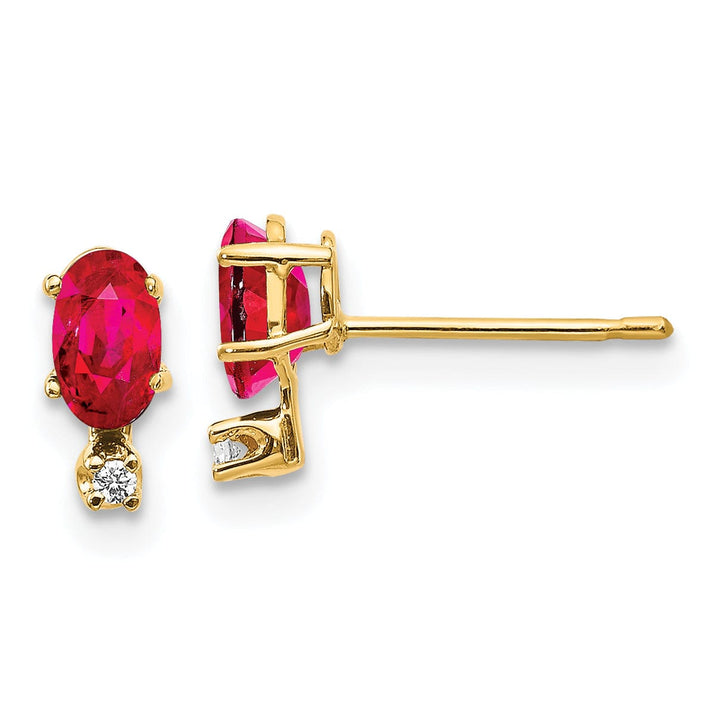 14k Yellow Gold Polished Ruby Birthstone Earrings