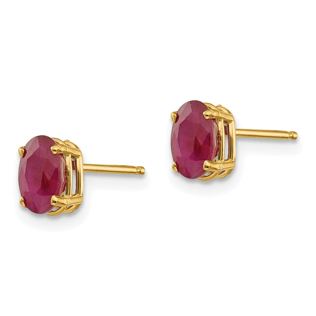 14k Yellow Gold Oval Ruby Birthstone Earrings