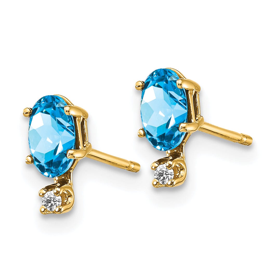 14k Yellow Gold Blue Topaz Birthstone Earrings