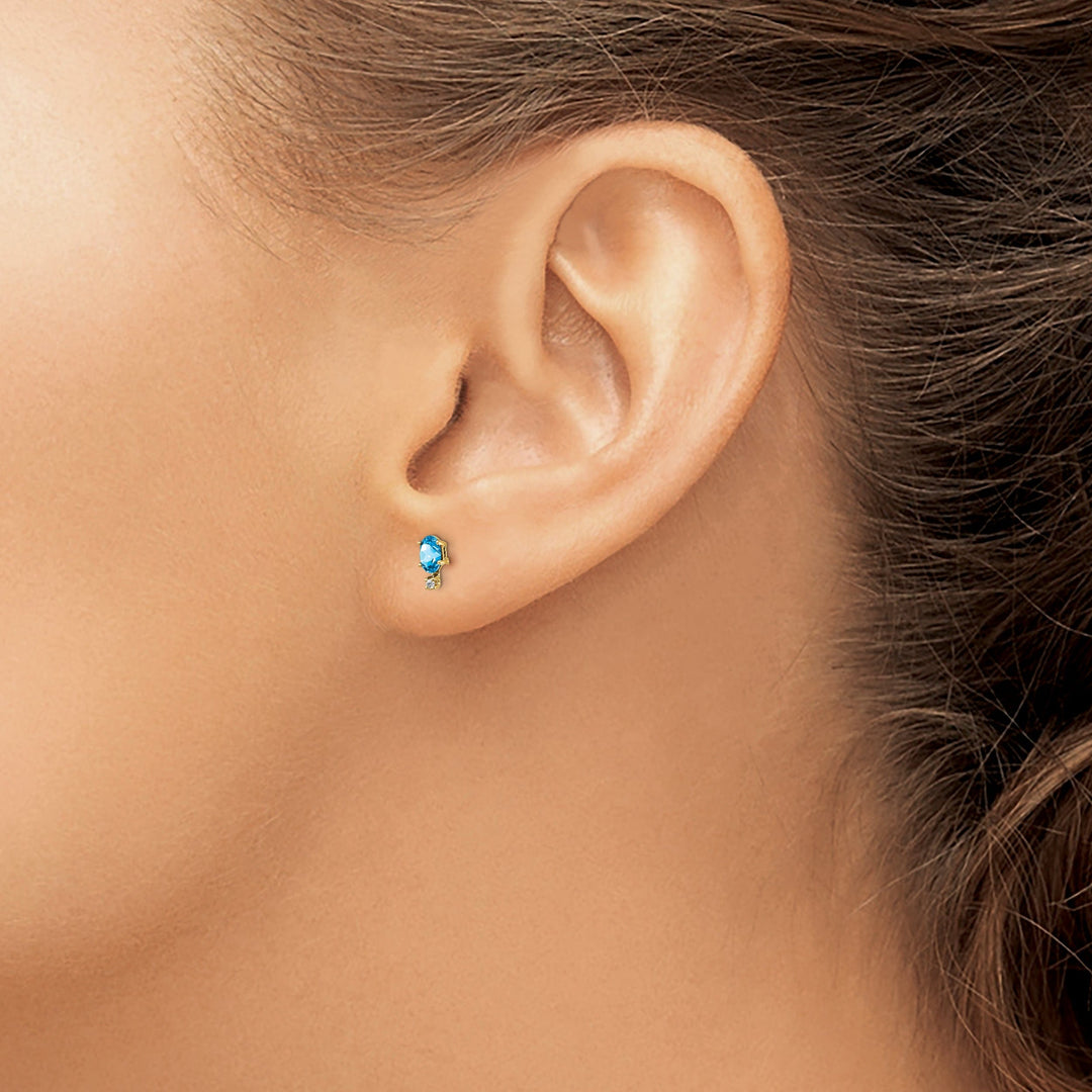 14k Yellow Gold Blue Topaz Birthstone Earrings