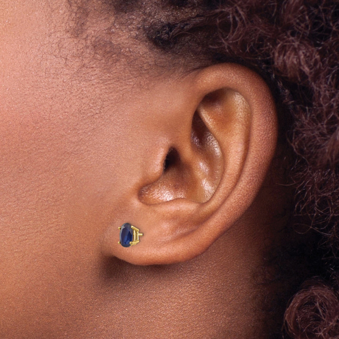 14k Yellow Gold Oval Sapphire Birthstone Earrings