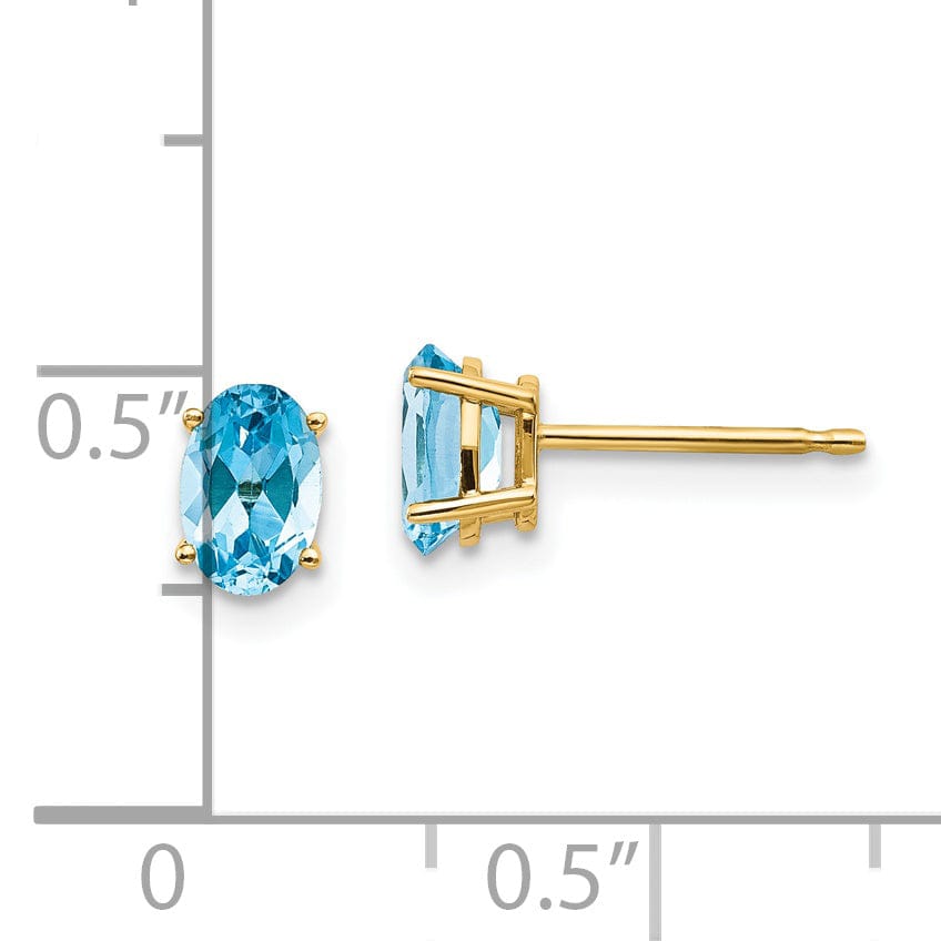 14k Yellow Gold Blue Topaz Birthstone Earrings