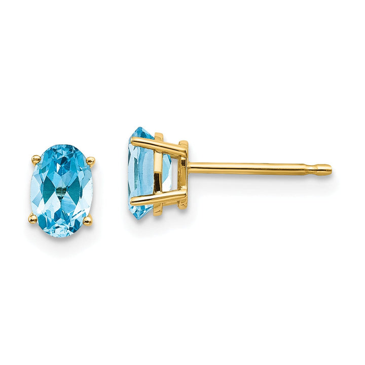 14k Yellow Gold Blue Topaz Birthstone Earrings