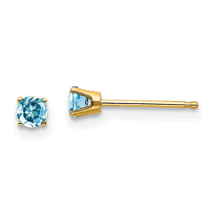 14k Yellow Gold Blue Topaz Birthstone Earrings