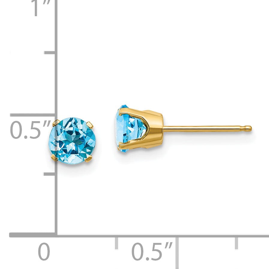 14k Yellow Gold Blue Topaz Birthstone Earrings