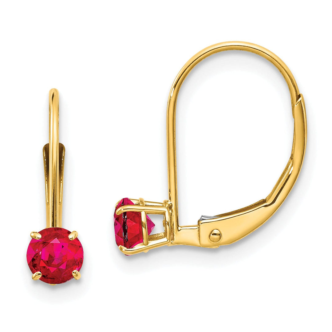 14k Yellow Gold Polished Ruby Birthstone Earrings