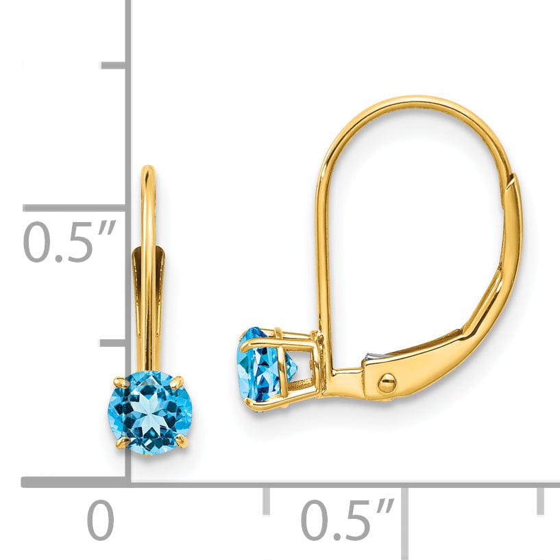 14k Yellow Gold Blue Topaz Birthstone Earrings