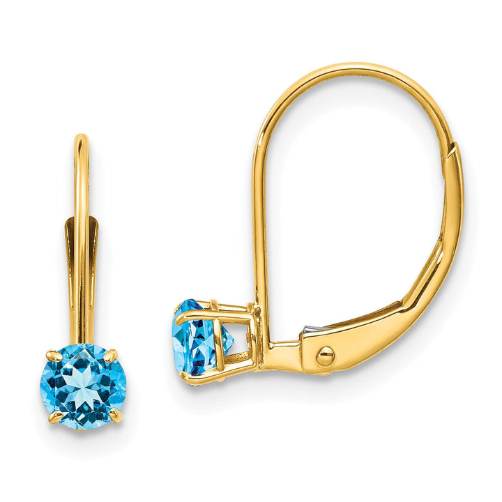 14k Yellow Gold Blue Topaz Birthstone Earrings