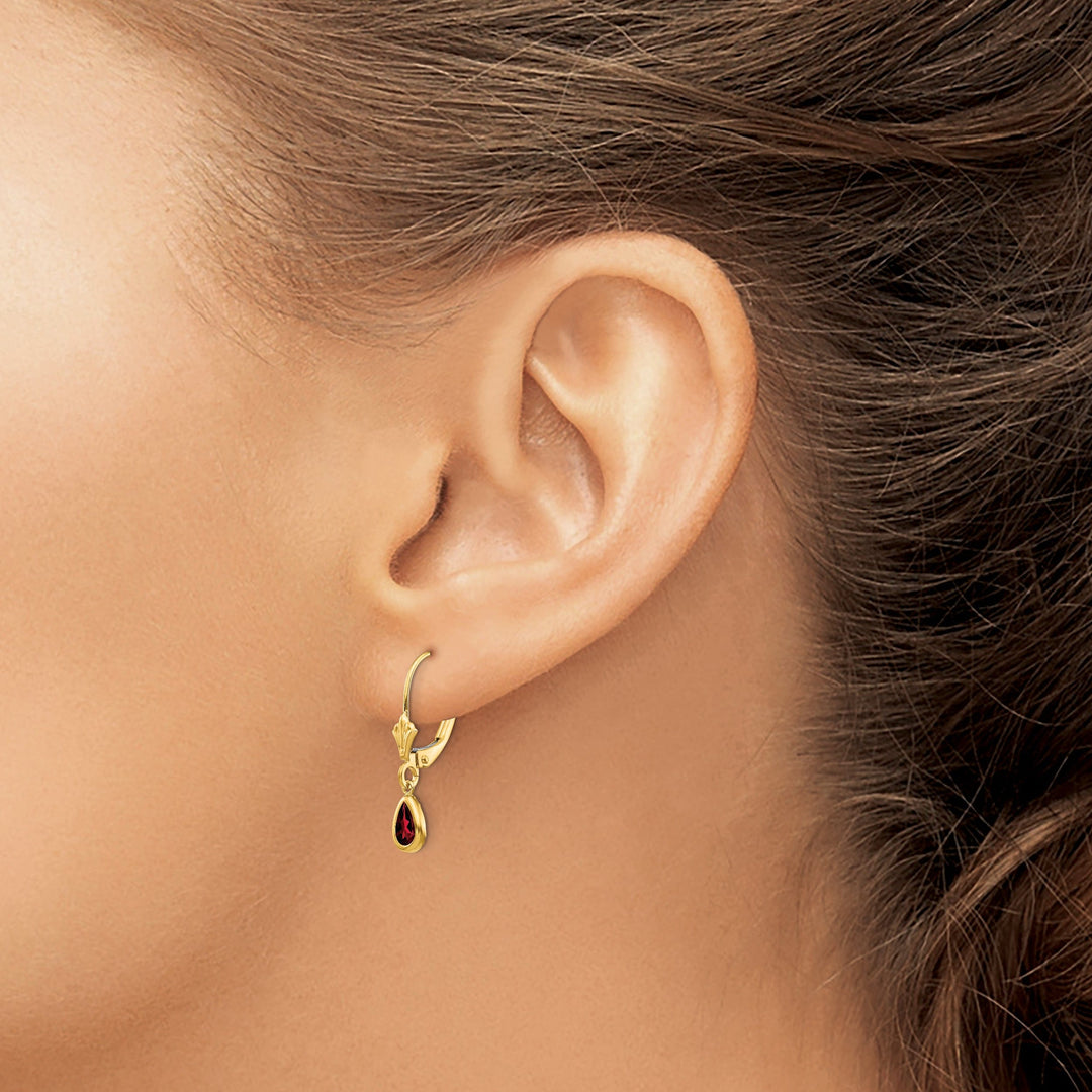 14k Yellow Gold Genuine Garnet Birthstone Earrings