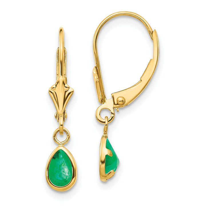 14k Yellow Gold Emerald Birthstone Earrings