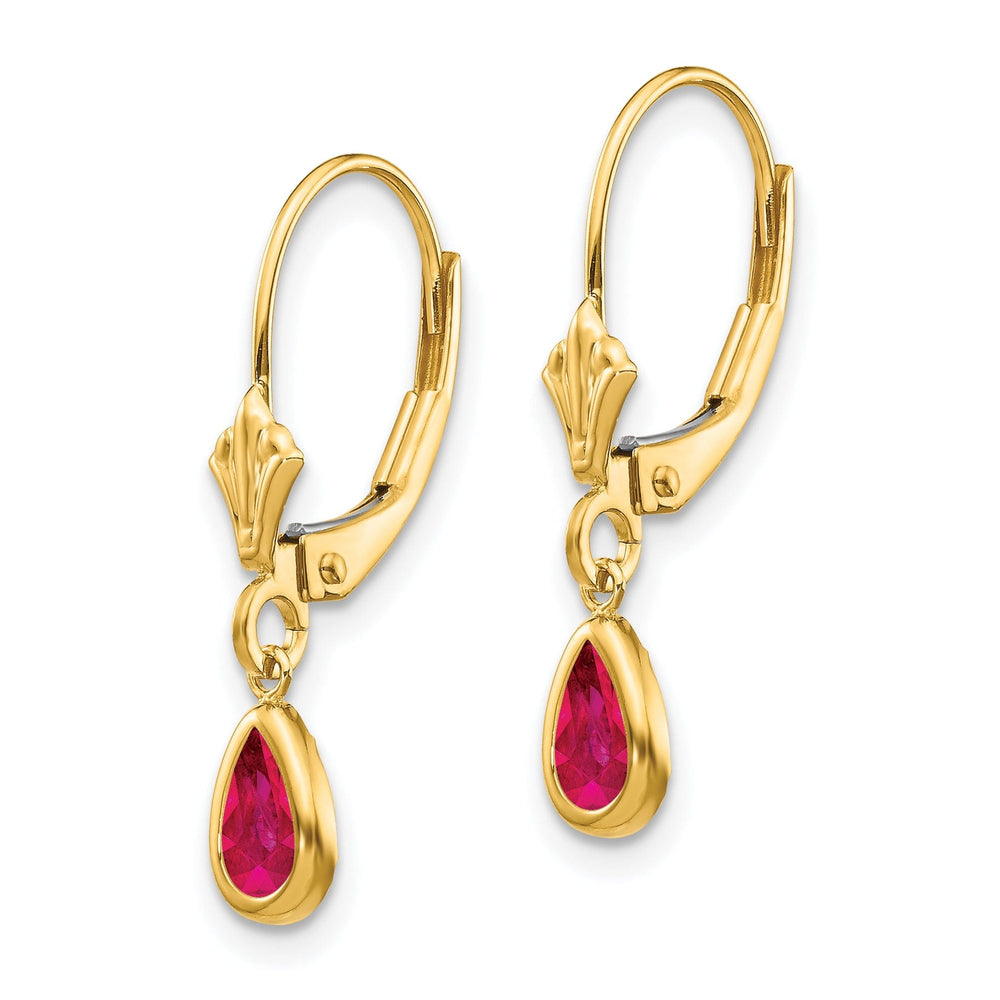 14k Yellow Gold Polished Ruby Birthstone Earrings