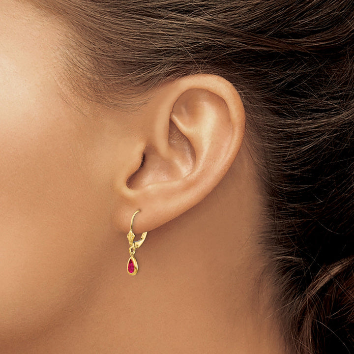 14k Yellow Gold Polished Ruby Birthstone Earrings