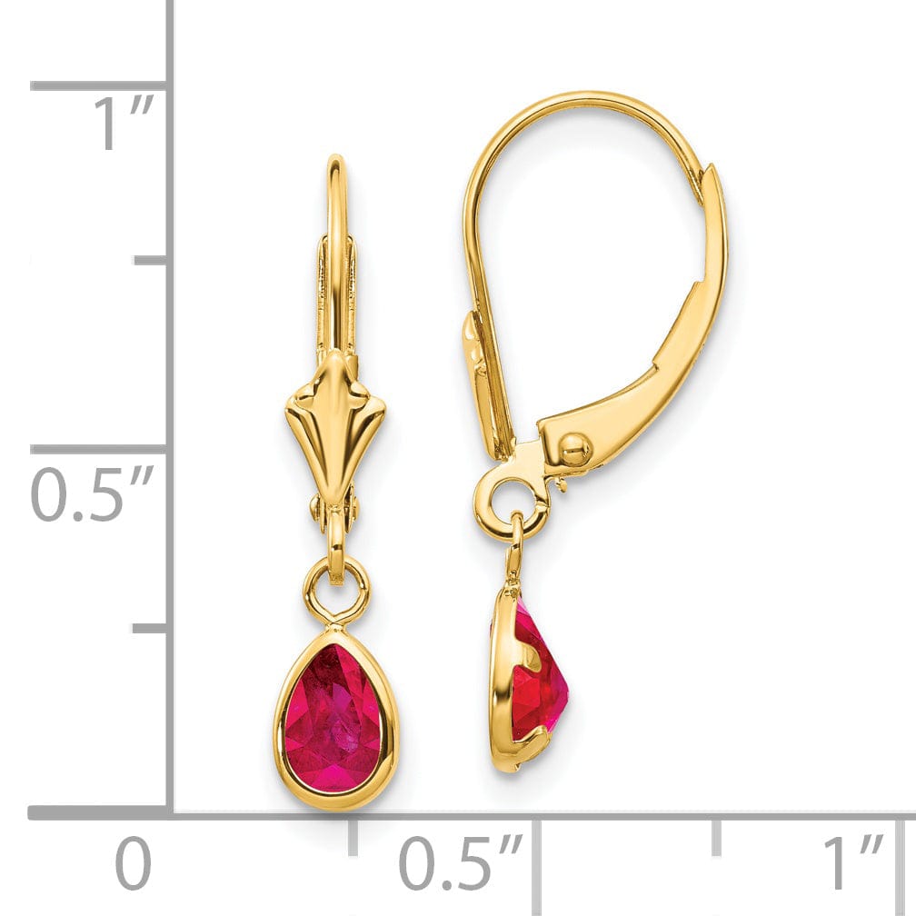 14k Yellow Gold Polished Ruby Birthstone Earrings