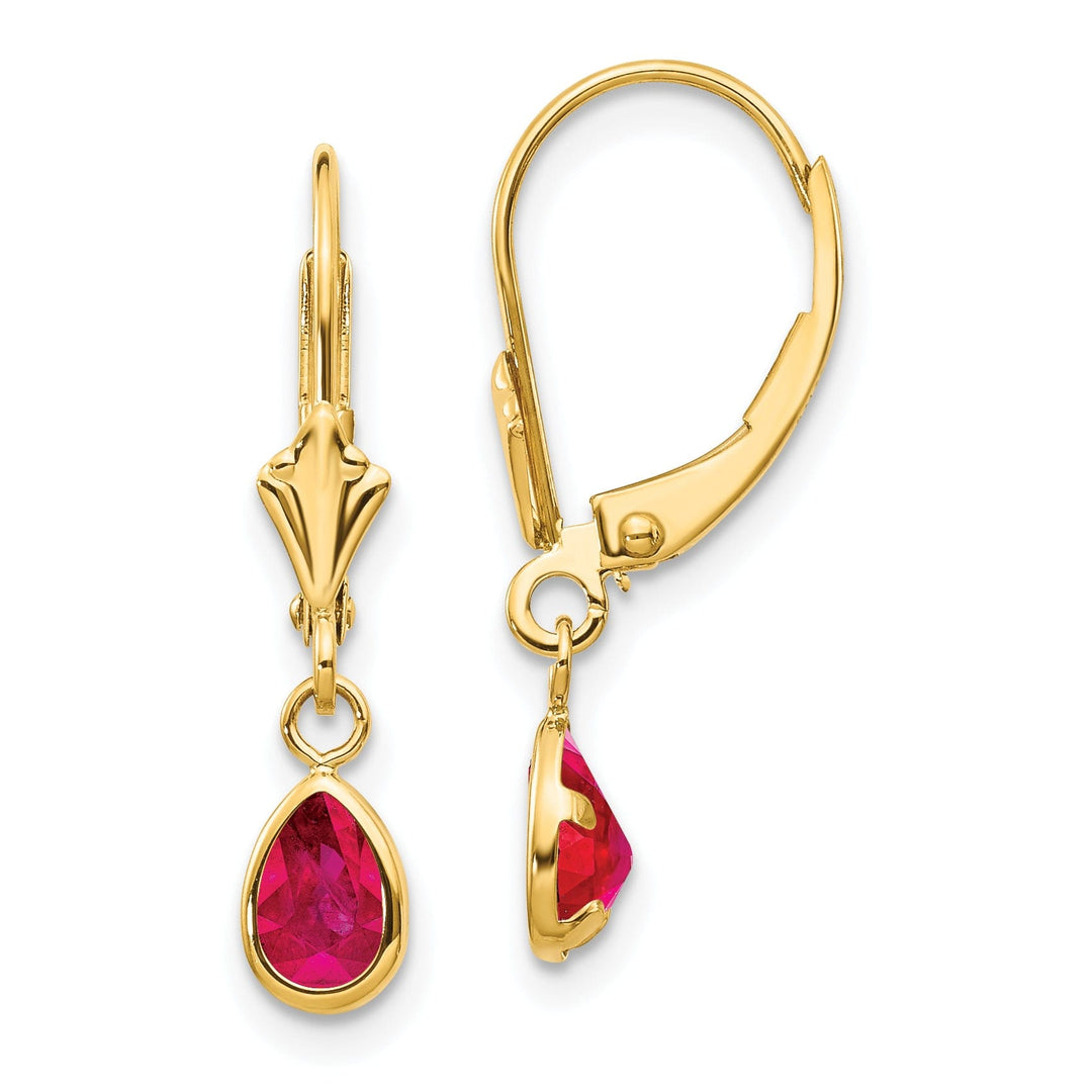 14k Yellow Gold Polished Ruby Birthstone Earrings