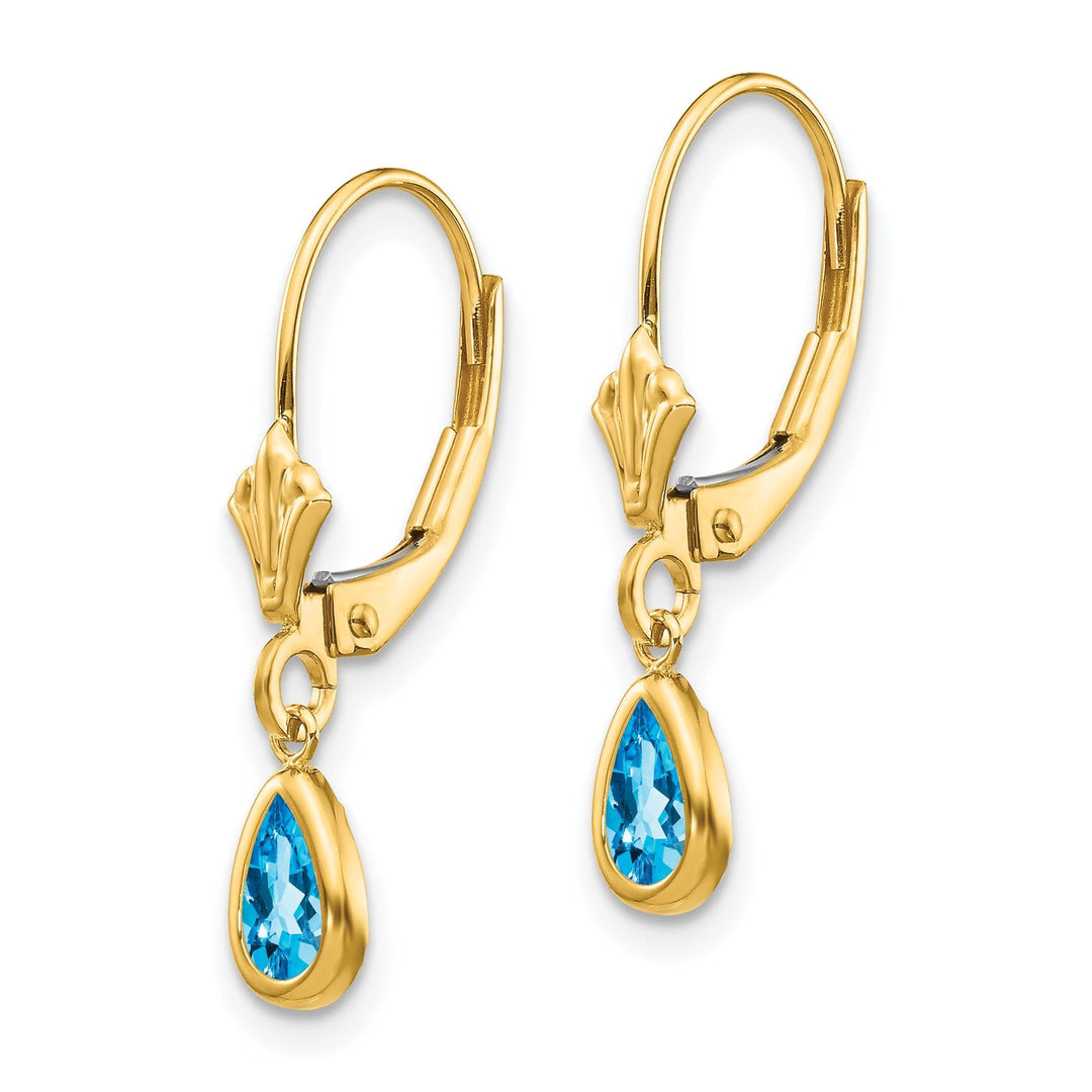 14k Yellow Gold Blue Topaz Birthstone Earrings