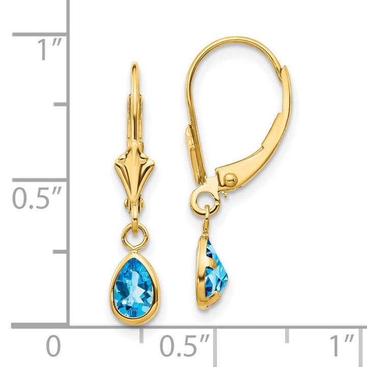 14k Yellow Gold Blue Topaz Birthstone Earrings