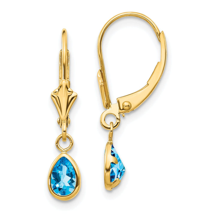 14k Yellow Gold Blue Topaz Birthstone Earrings