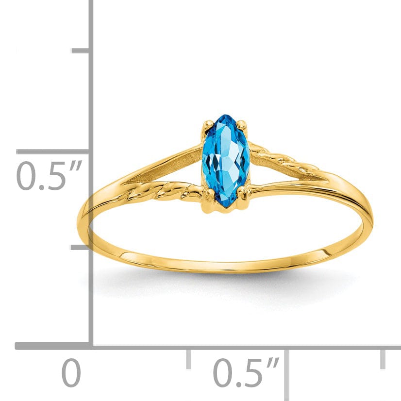14k Yellow Gold Genuine Blue Topaz Birthstone Ring