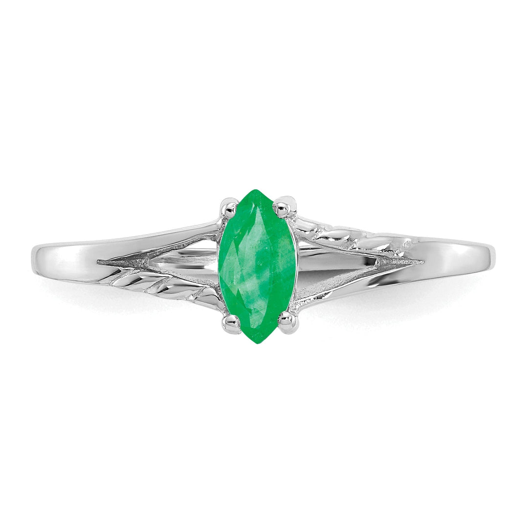 14k White Gold Polished Emerald Birthstone Ring