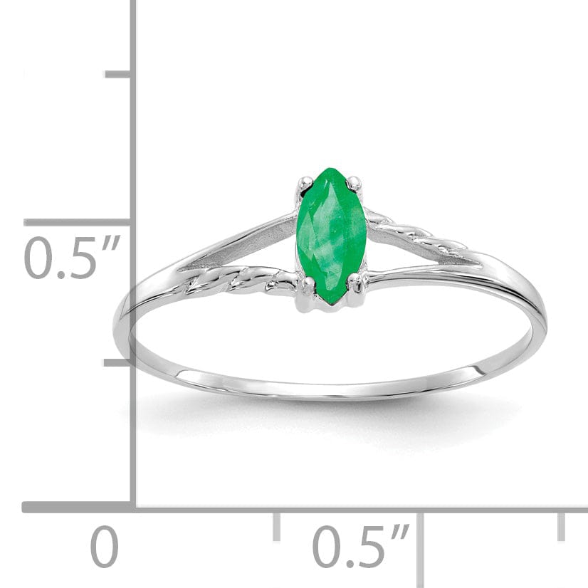 14k White Gold Polished Emerald Birthstone Ring