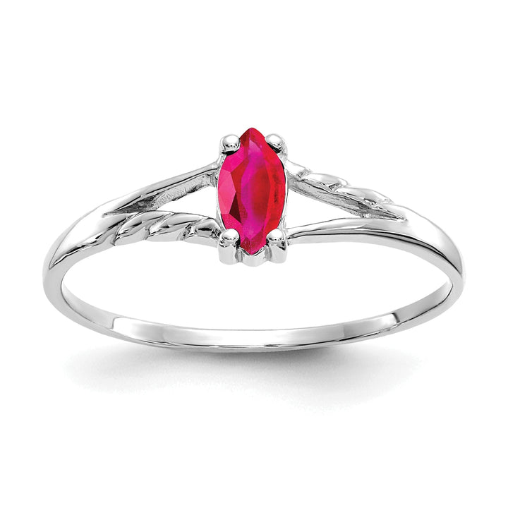 14k White Gold Polished Ruby Birthstone Ring