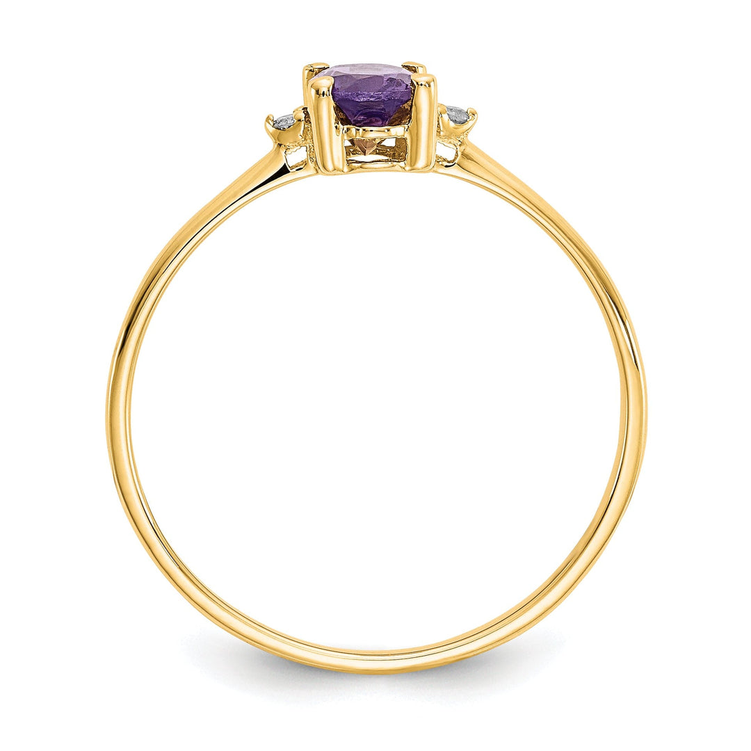 14k Yellow Gold Diamond Amethyst Birthstone Ring