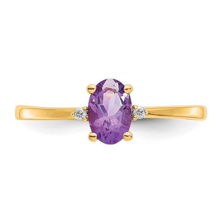 14k Yellow Gold Diamond Amethyst Birthstone Ring